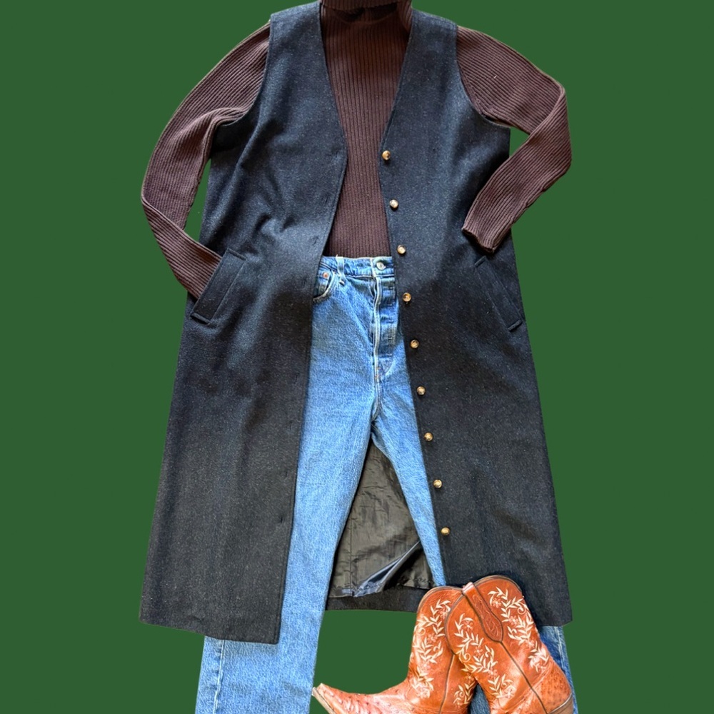 Orvis 100% Wool Button Front Long Vest Dress – Charcoal Gray – Size 10P